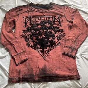 Affliction Distressed Red and Black Long Sleeve